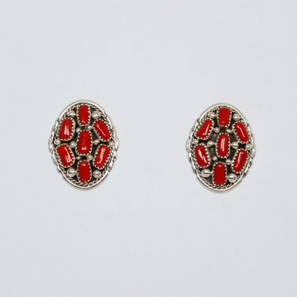 Navajo Coral Cluster Button Earrings