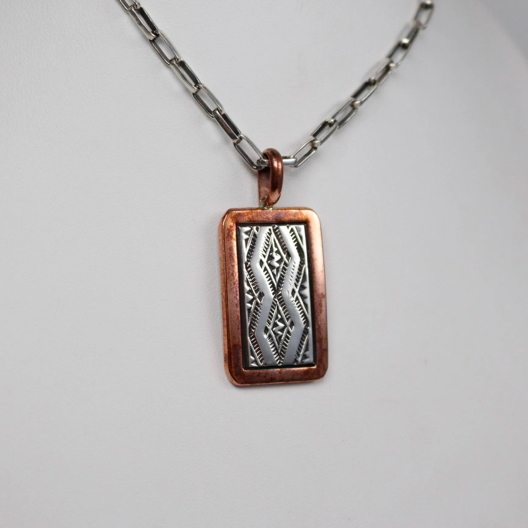 Navajo Stamped Square Copper and Sterling Pendant