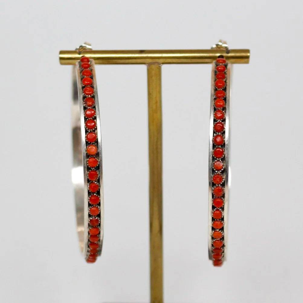 Zuni Petit Point Coral Hoop Earrings
