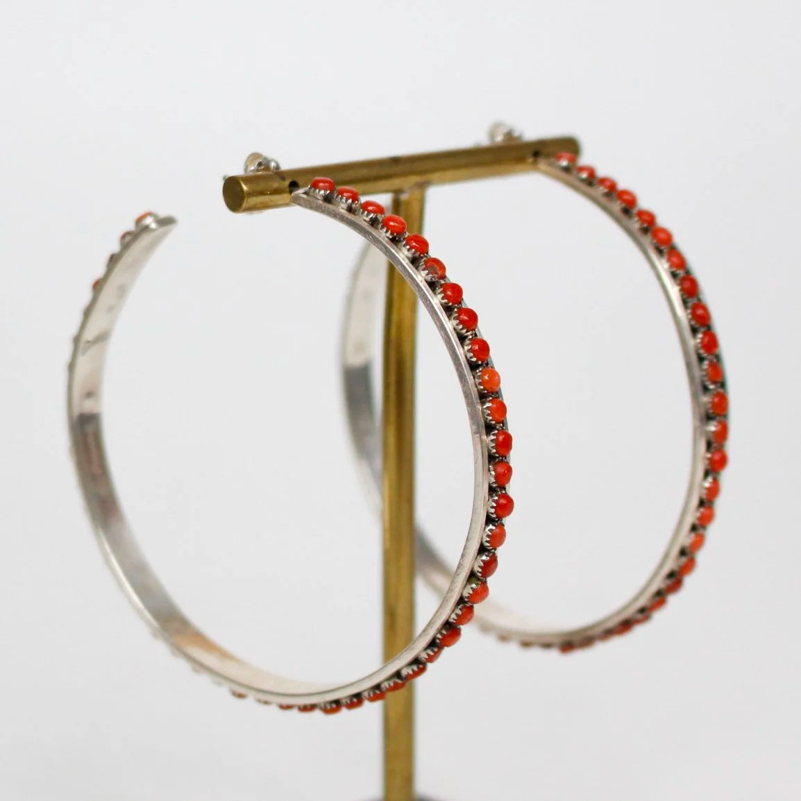 Zuni Petit Point Coral Hoop Earrings