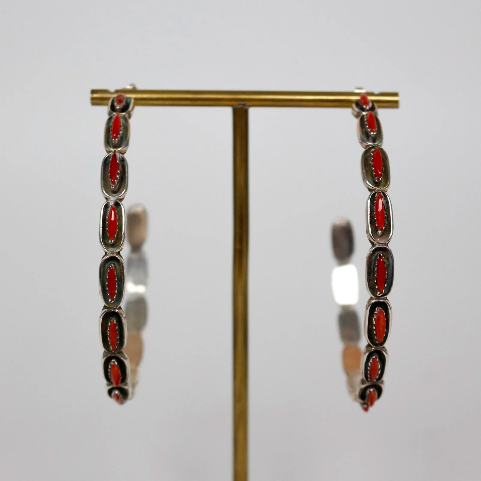 Zuni Petit Point Coral Hoop Earrings