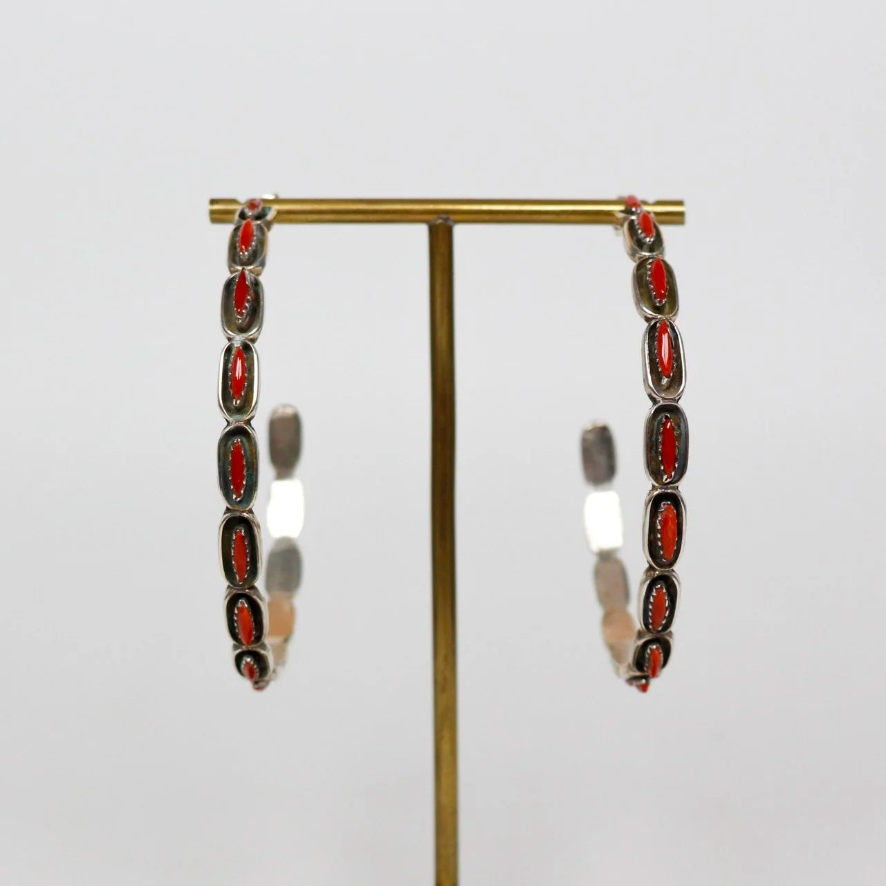 Zuni Petit Point Coral Hoop Earrings