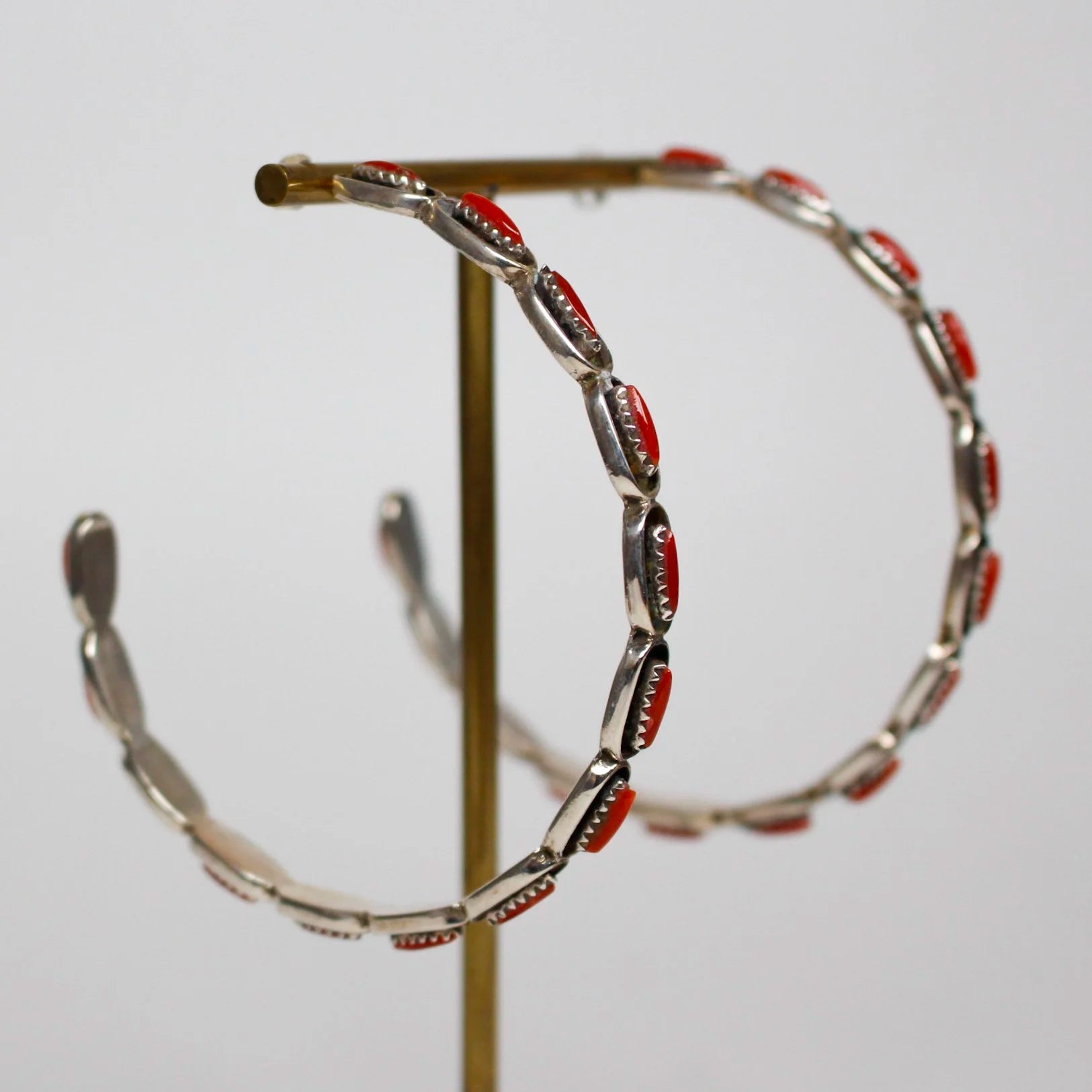 Zuni Petit Point Coral Hoop Earrings
