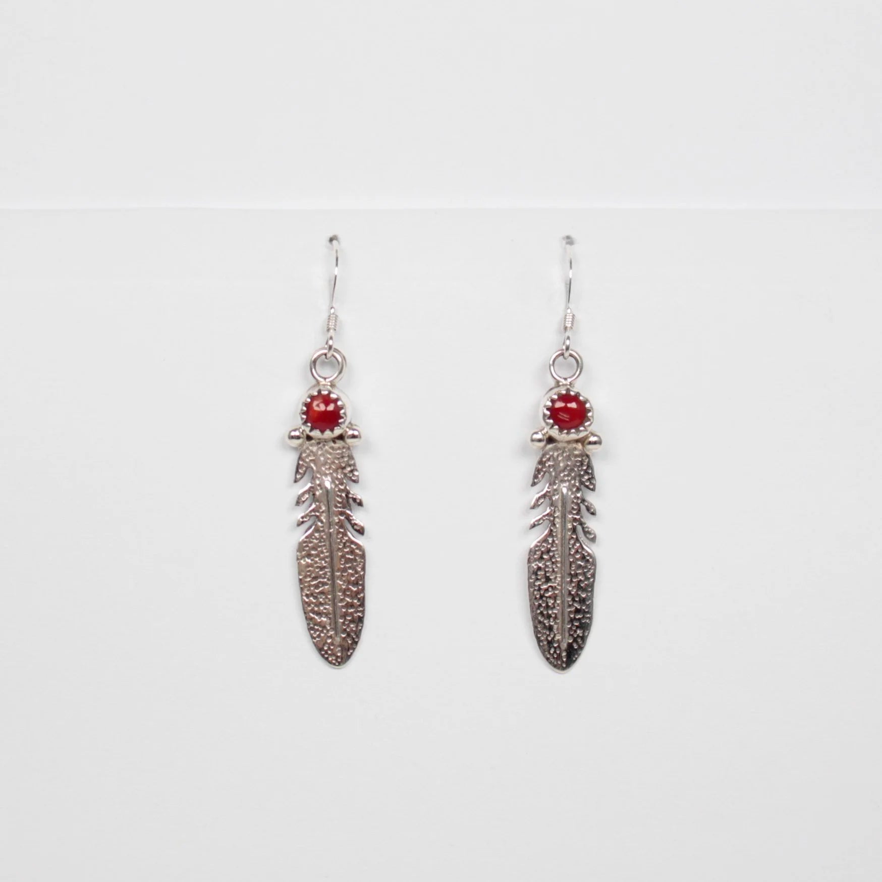 Navajo Coral Feather Earrings