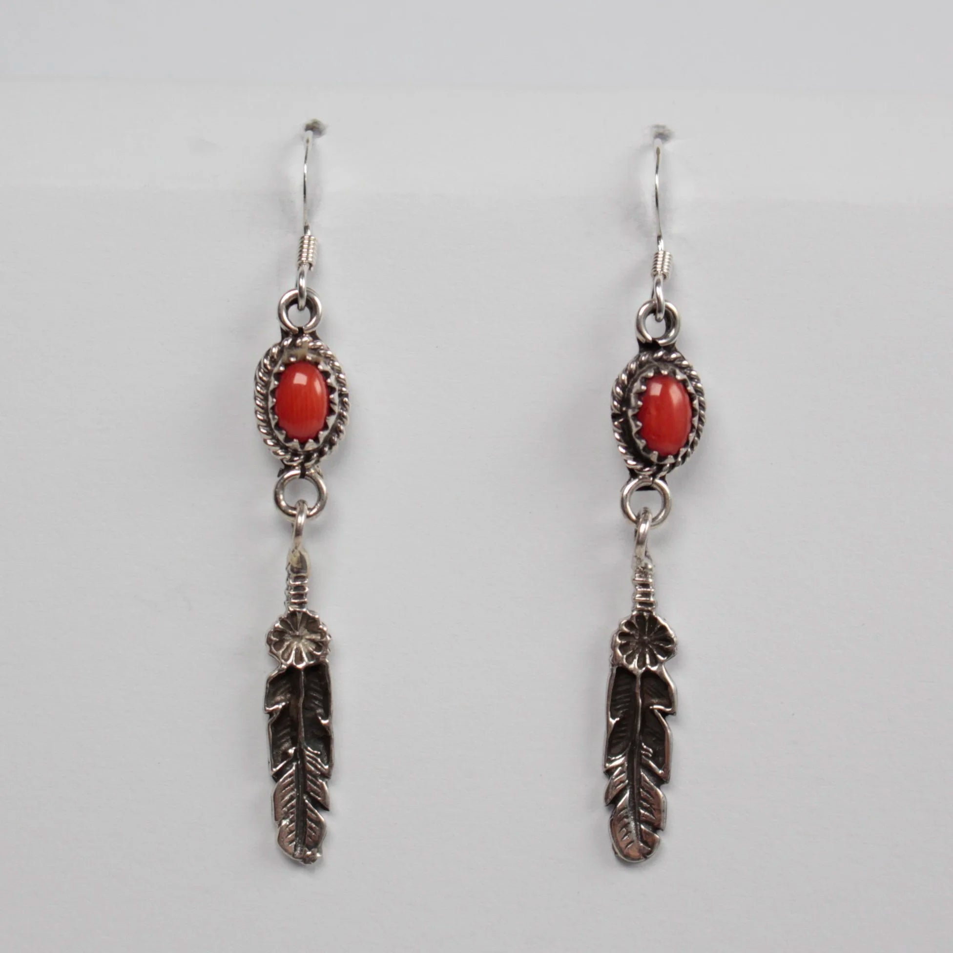 Navajo Coral Feather Earrings