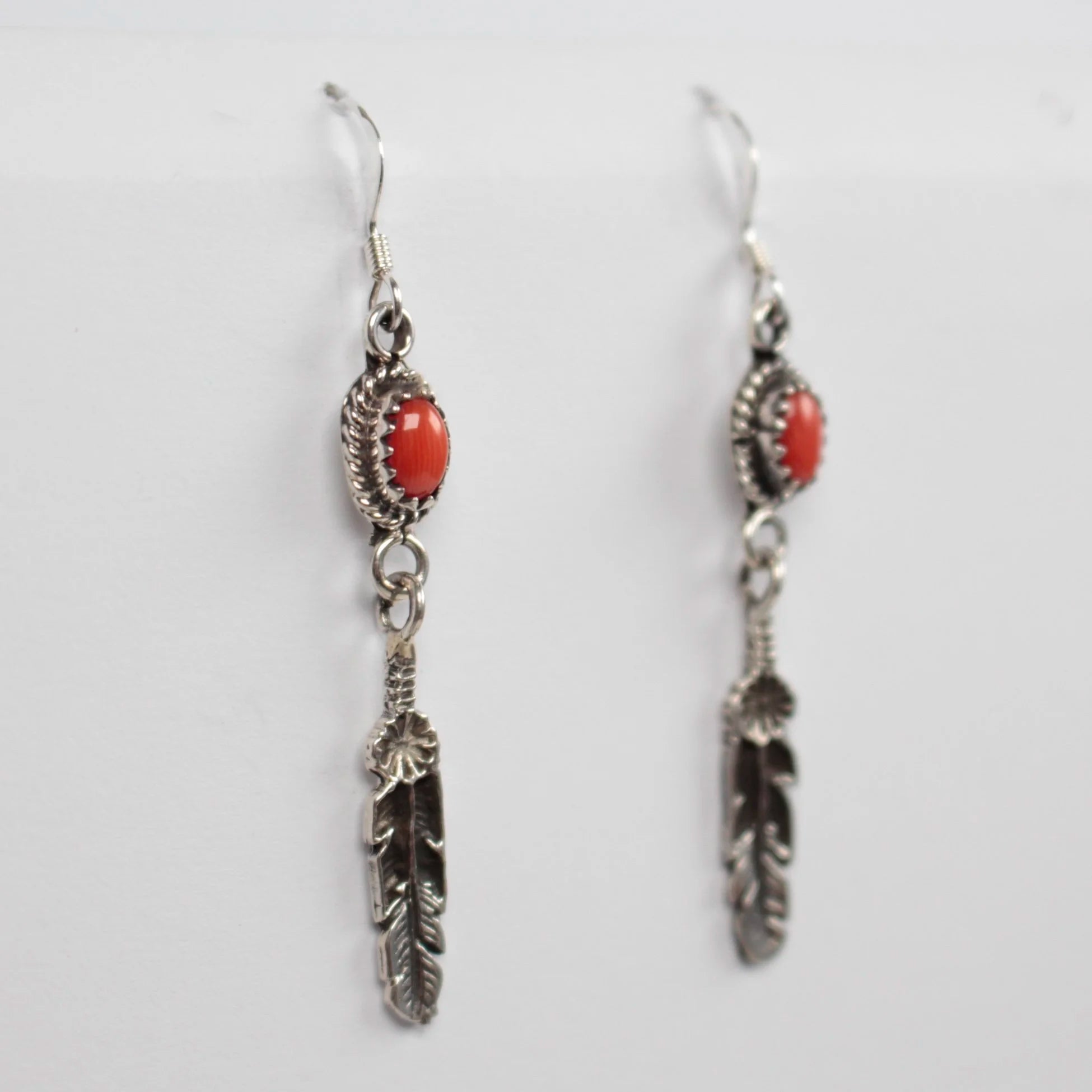 Navajo Coral Feather Earrings