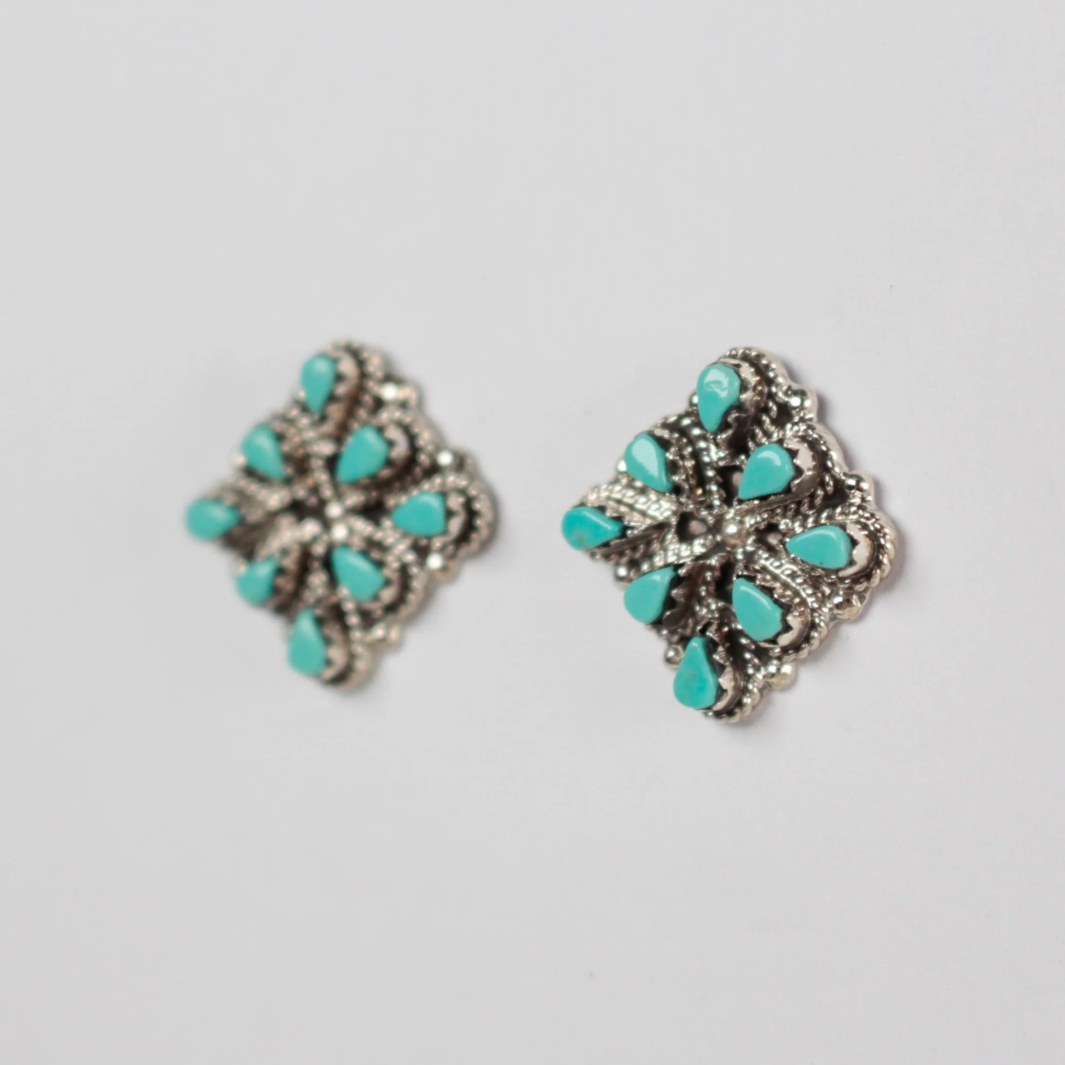 Zuni Petit Point Turquoise Button Earrings