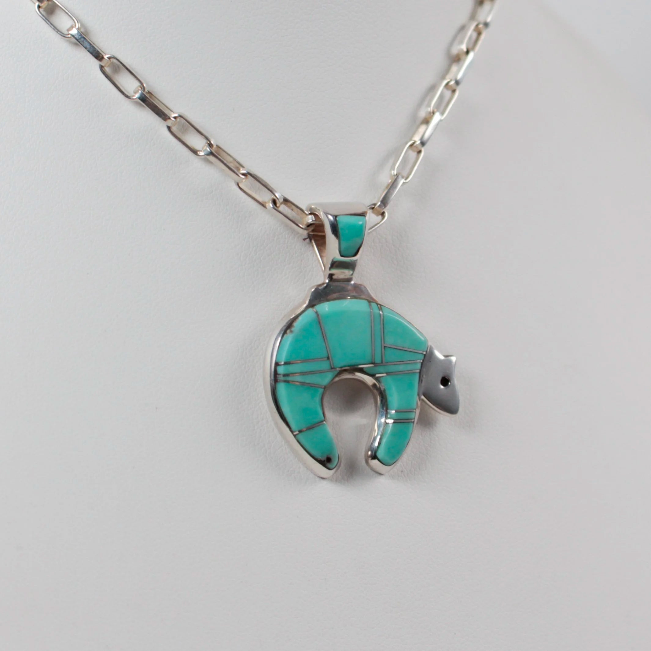 Bear Pendant with Turquoise Inlay