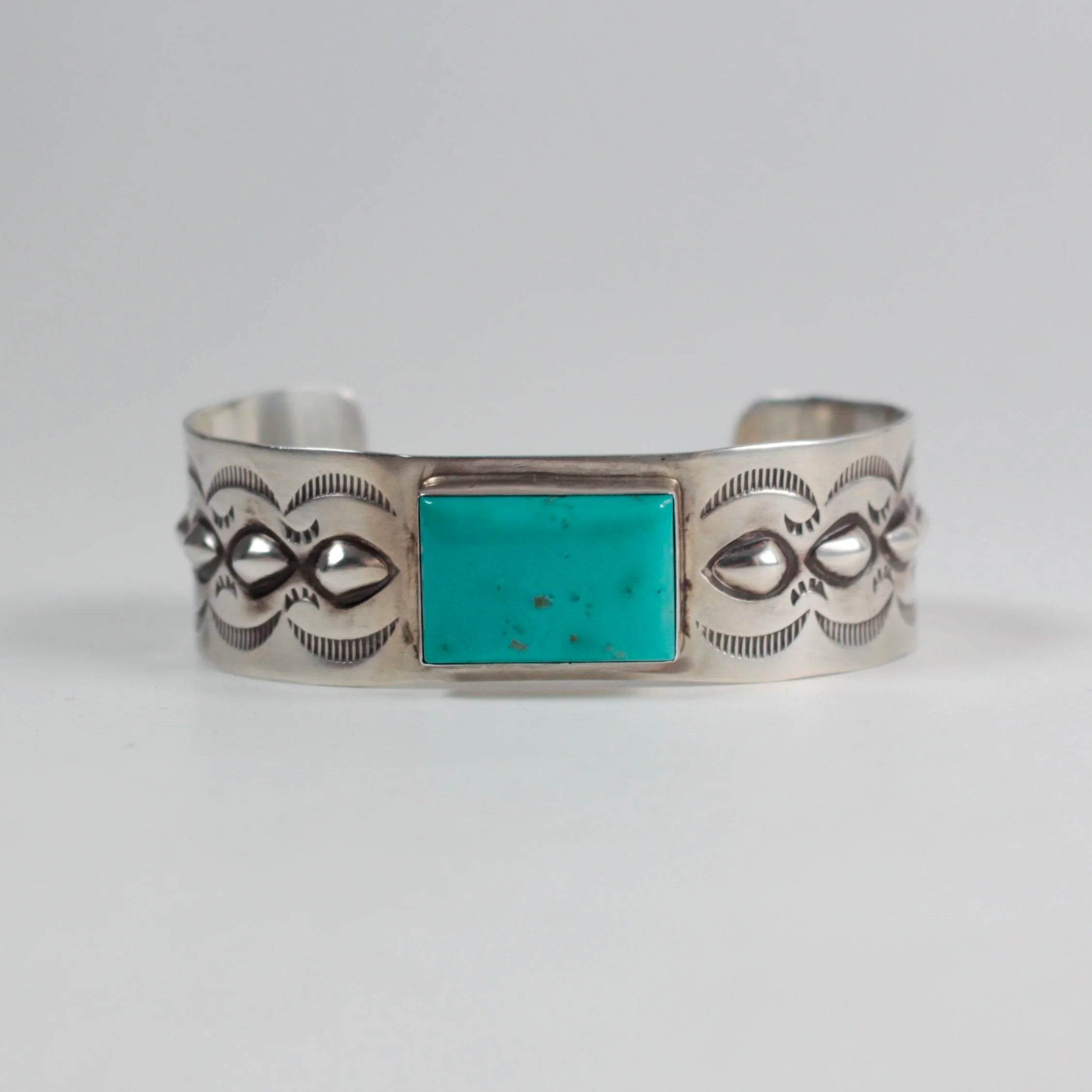 Navajo Stamped Repoussé Turquoise Cuff