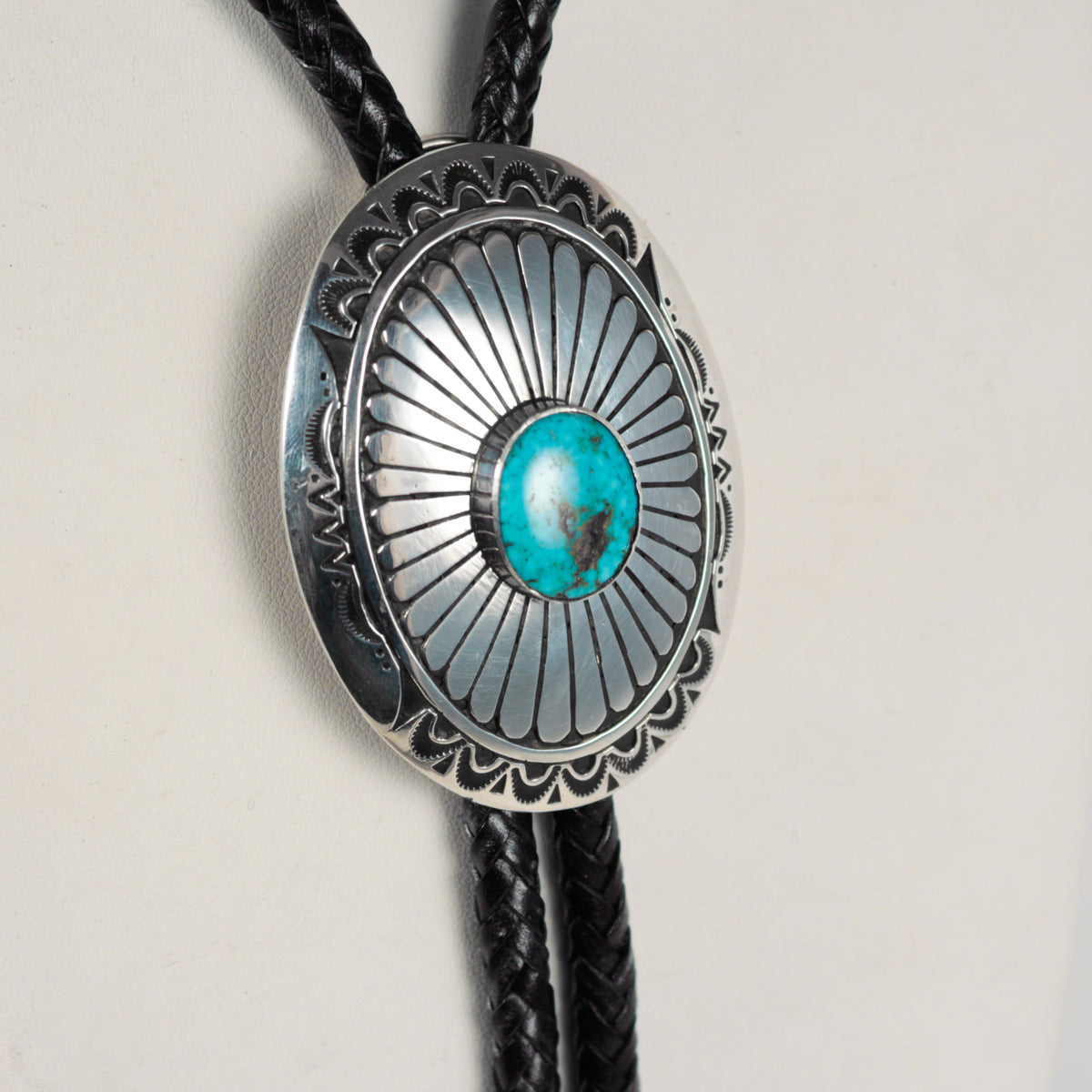 Navajo Sterling Silver Bolo Tie with Turquoise inlay.. 