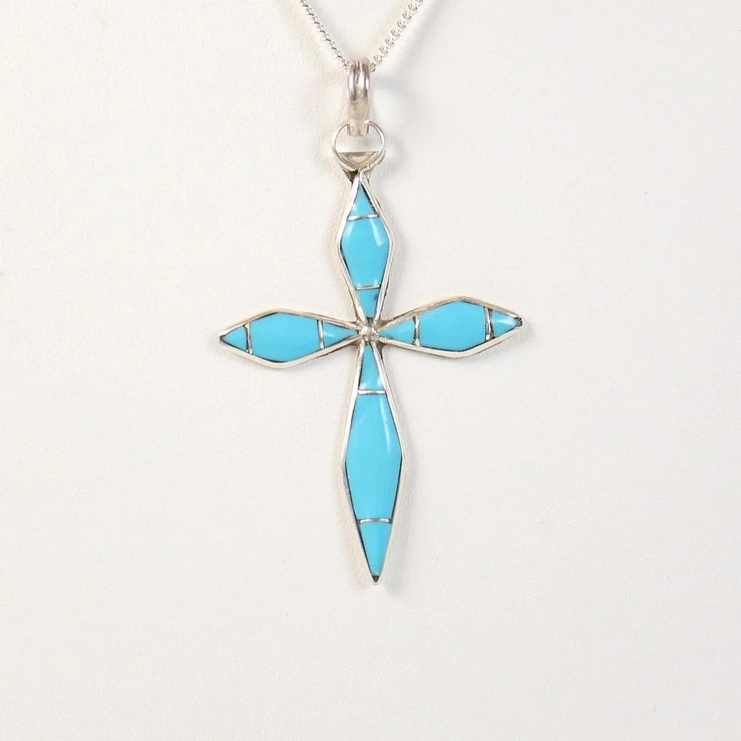 Zuni Cross Pendant - Sterling Silver & Turquoise