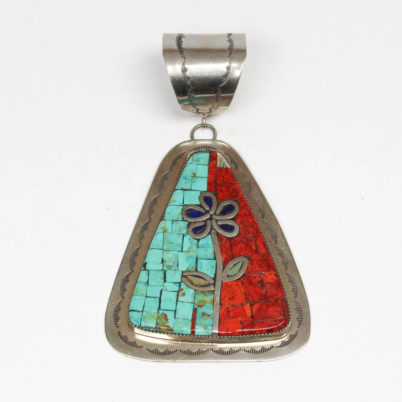 Vintage circa 1980 large Kewa (Santo Domingo) pueblo mosaic pendant