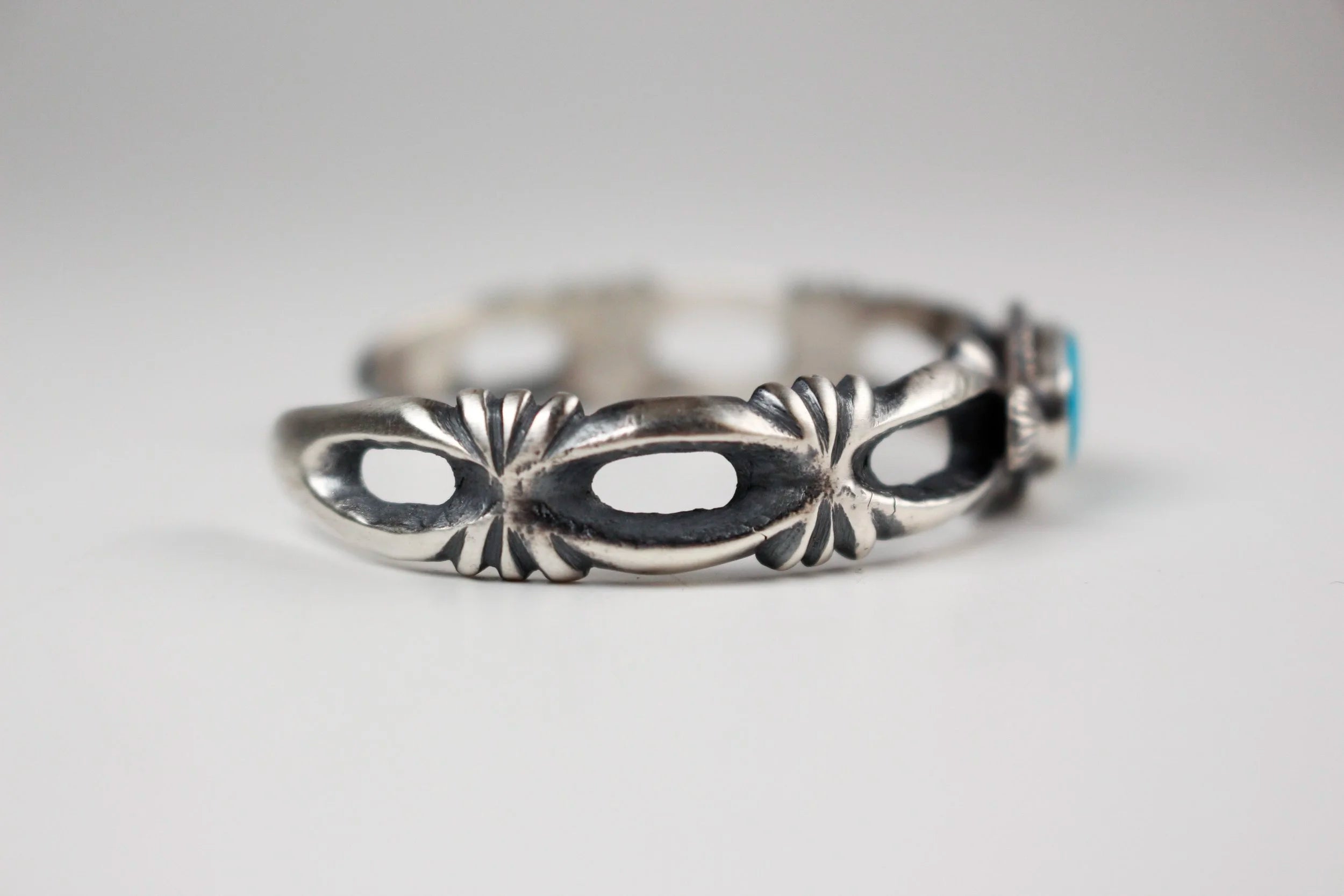 Narrow Sandcast Cuff with Turquoise