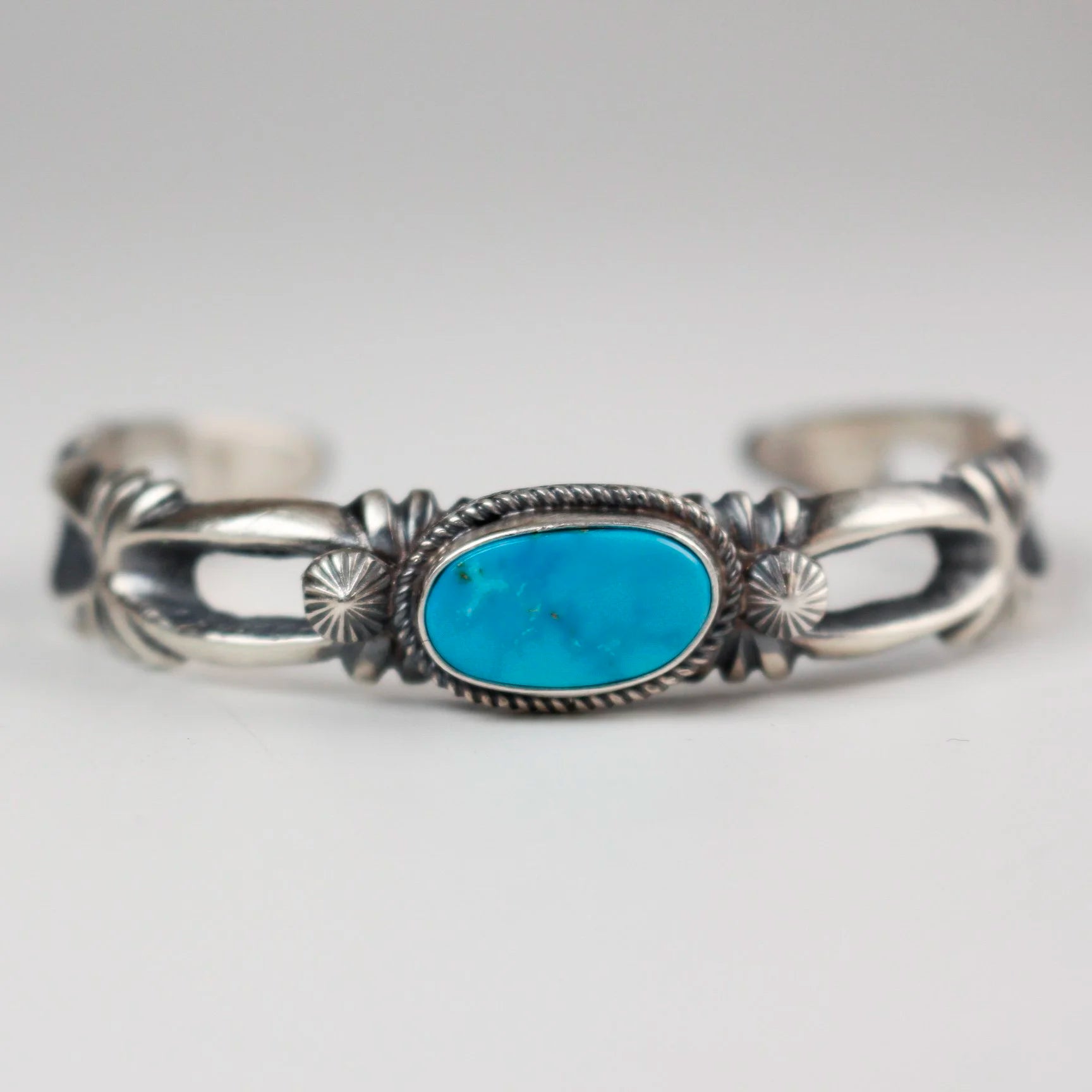 Narrow Sandcast Cuff with Turquoise