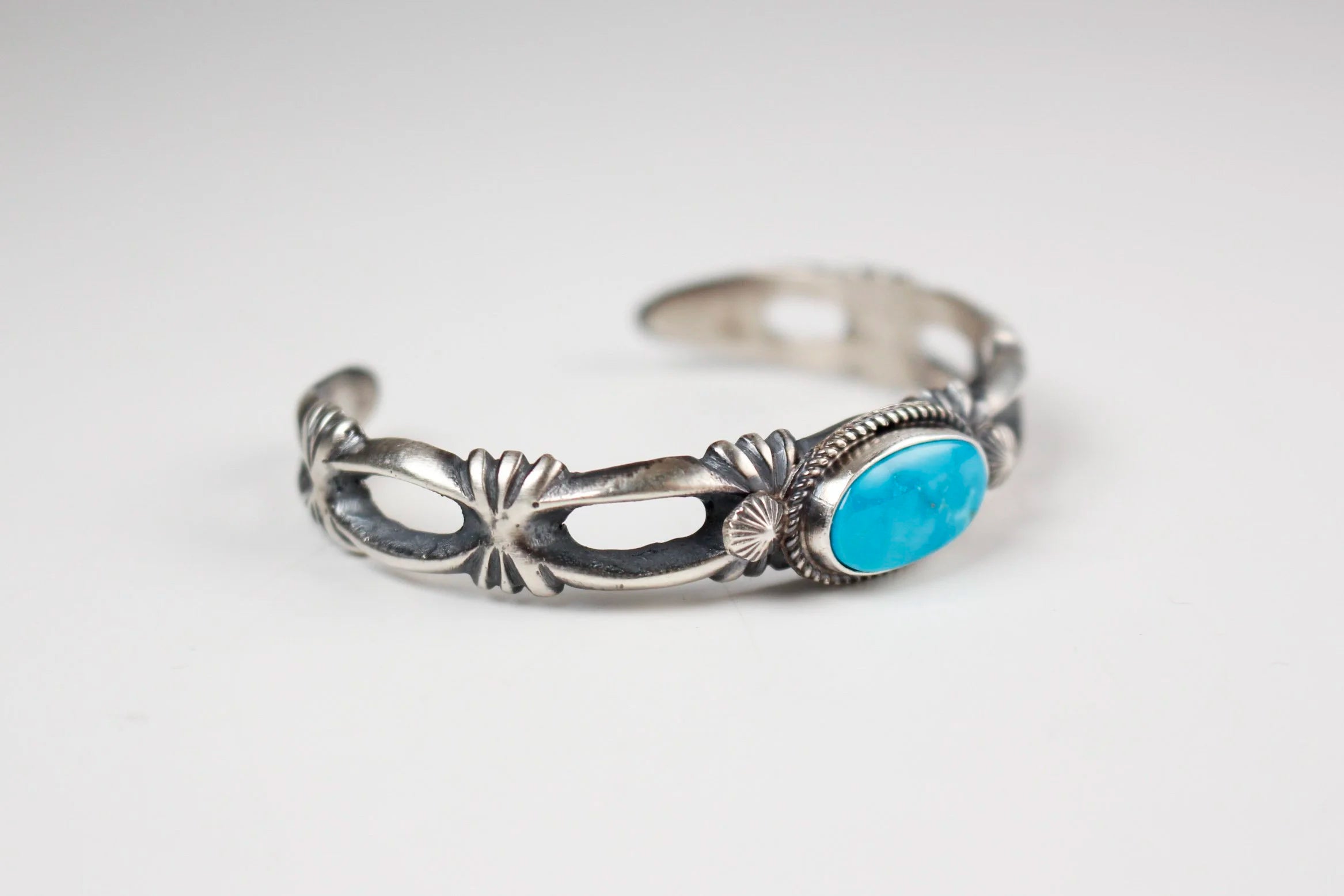 Narrow Sandcast Cuff with Turquoise