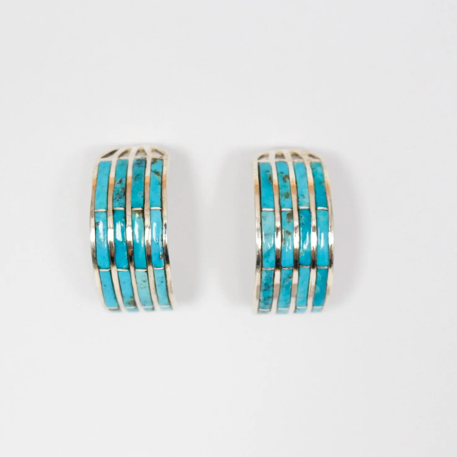 Zuni 4 Roil half hoop channel inlay earrings