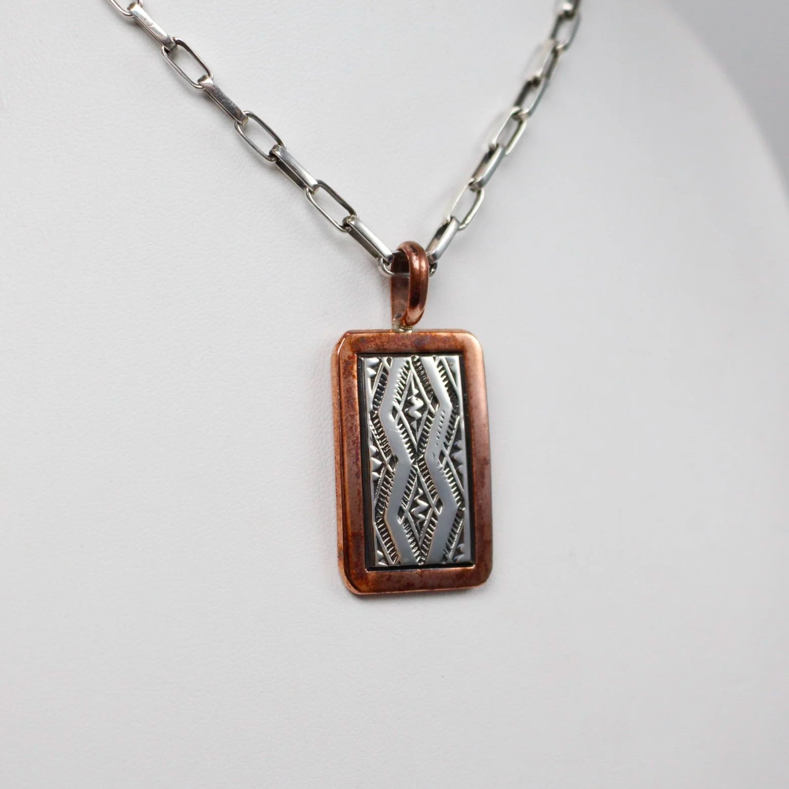 Navajo Stamped Square Copper and Sterling Pendant