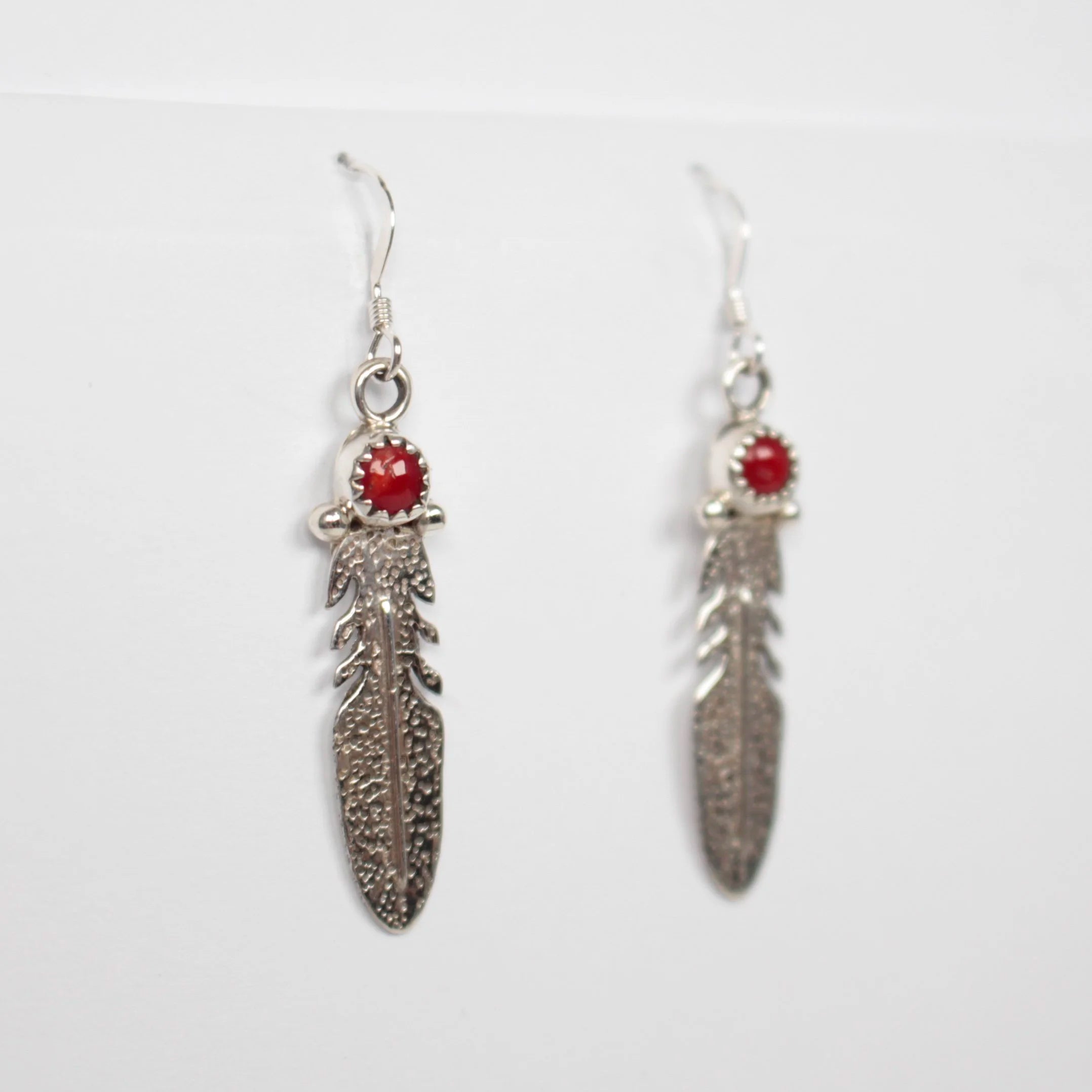 Navajo Coral Feather Earrings