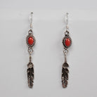 Navajo Coral Feather Earrings