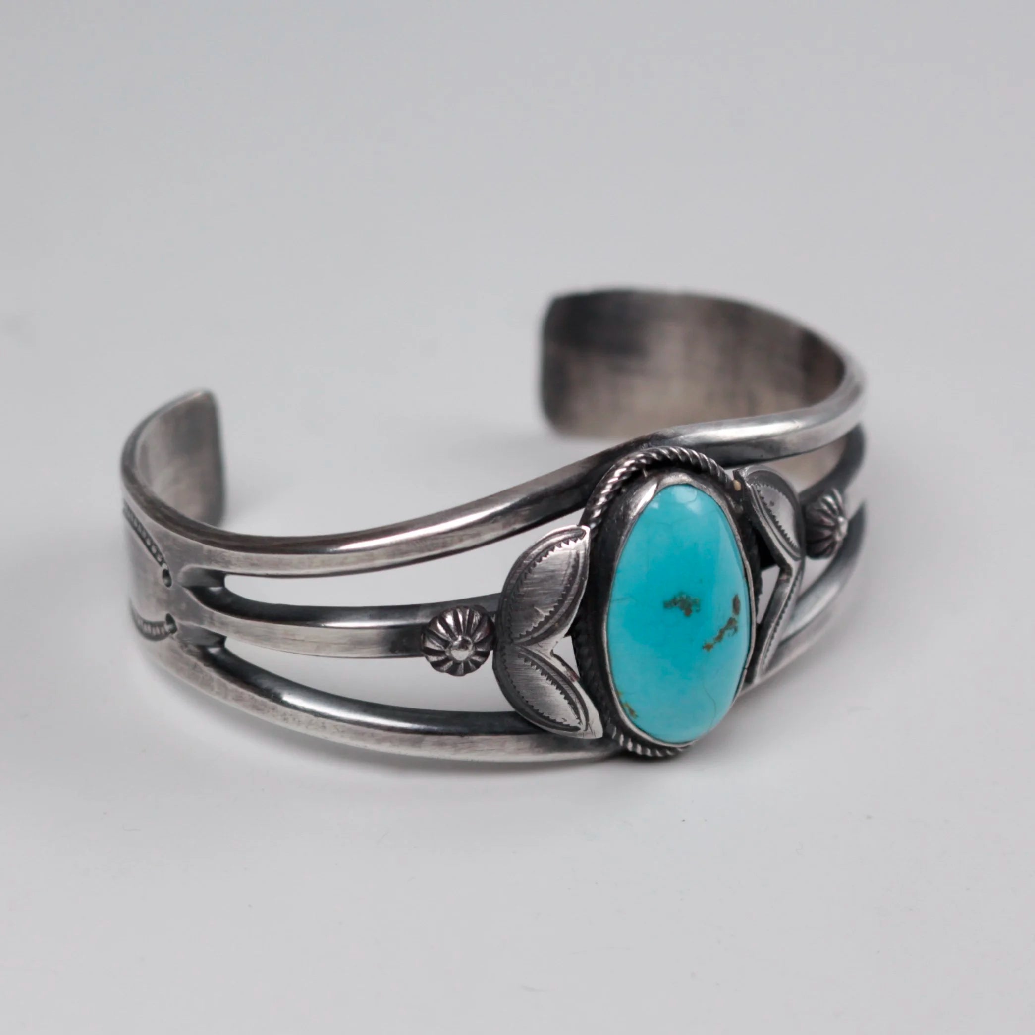 Turquoise Cabochon Stamped Navajo Cuff