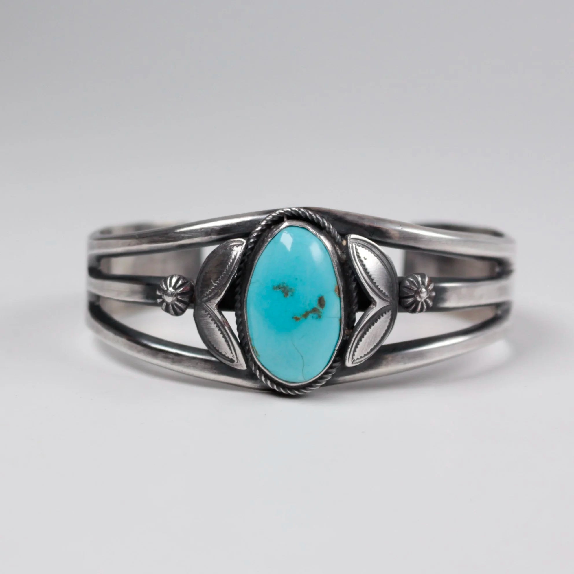 Turquoise Cabochon Stamped Navajo Cuff