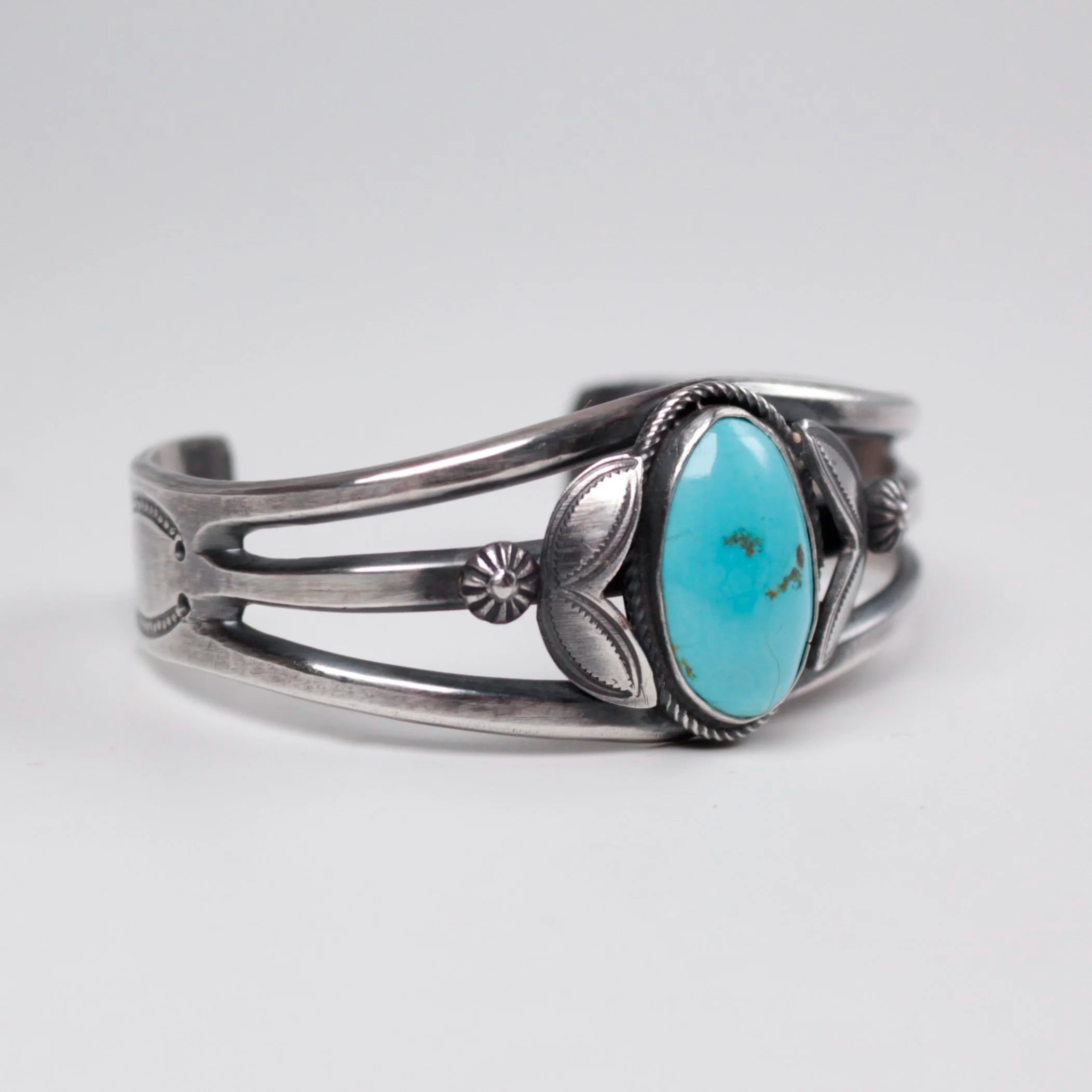 Turquoise Cabochon Stamped Navajo Cuff