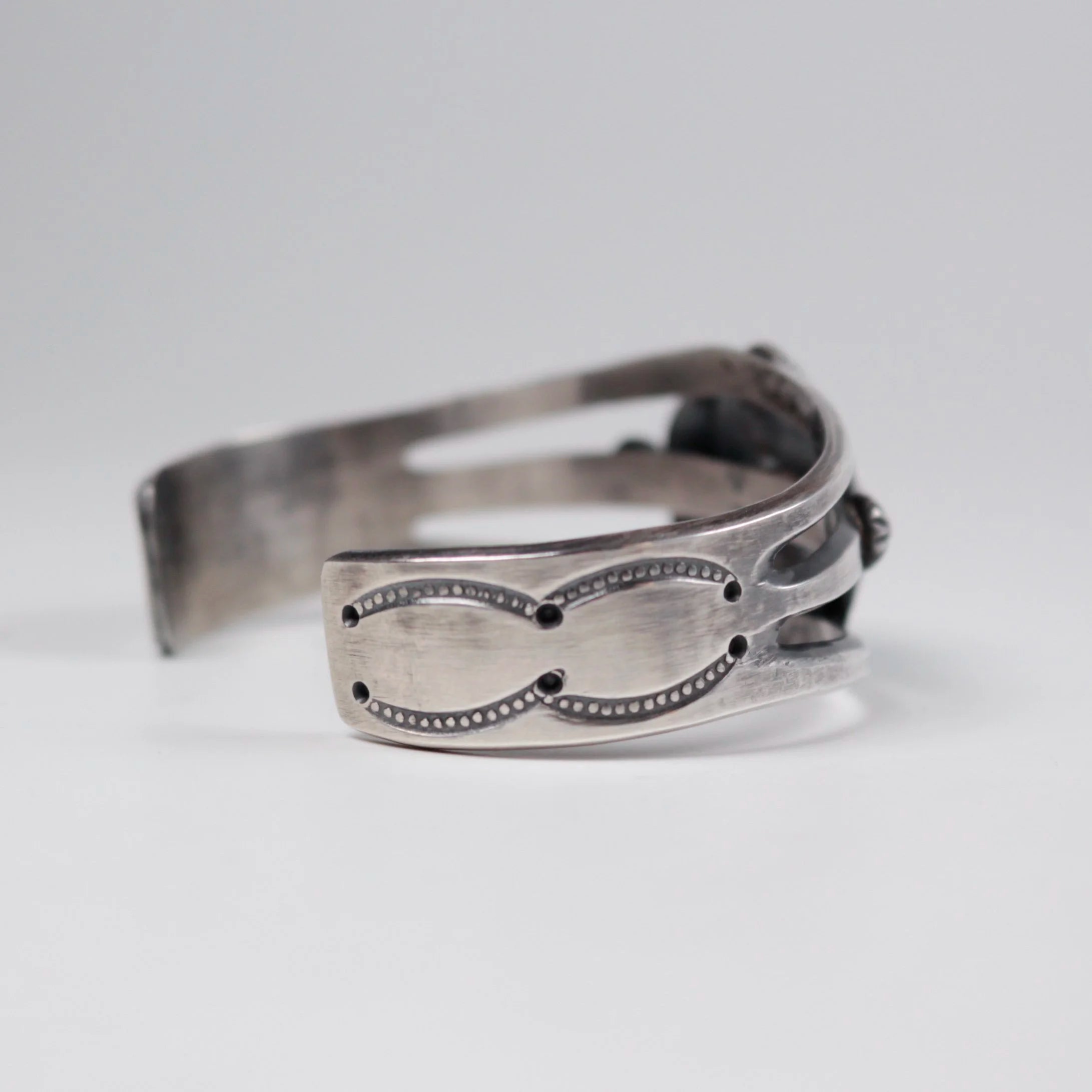 Turquoise Cabochon Stamped Navajo Cuff
