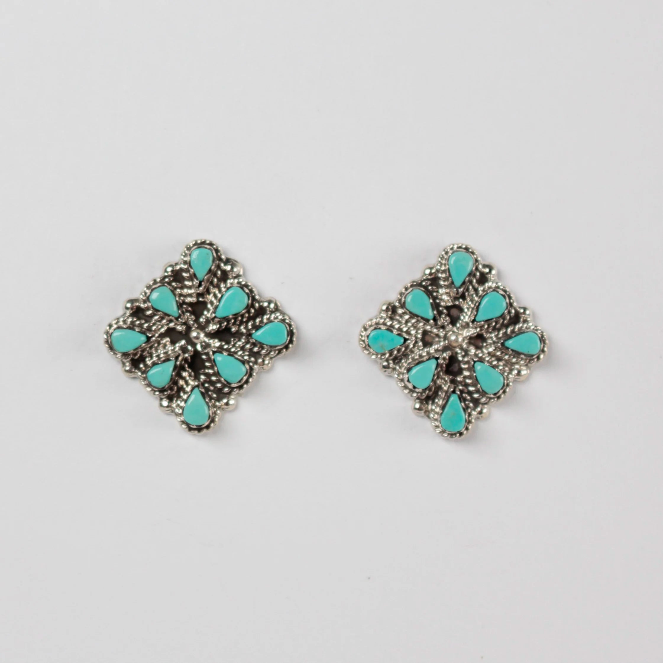 Zuni Petit Point Turquoise Button Earrings
