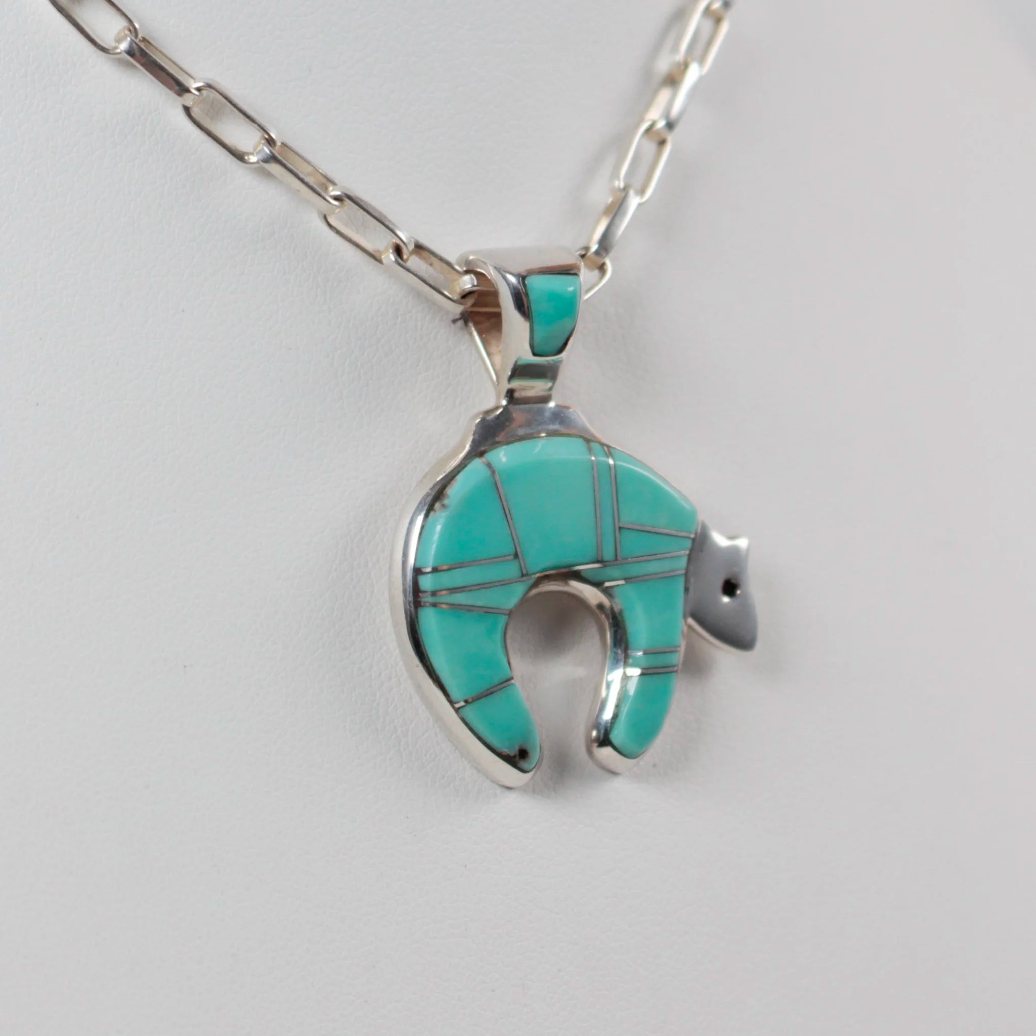 Bear Pendant with Turquoise Inlay