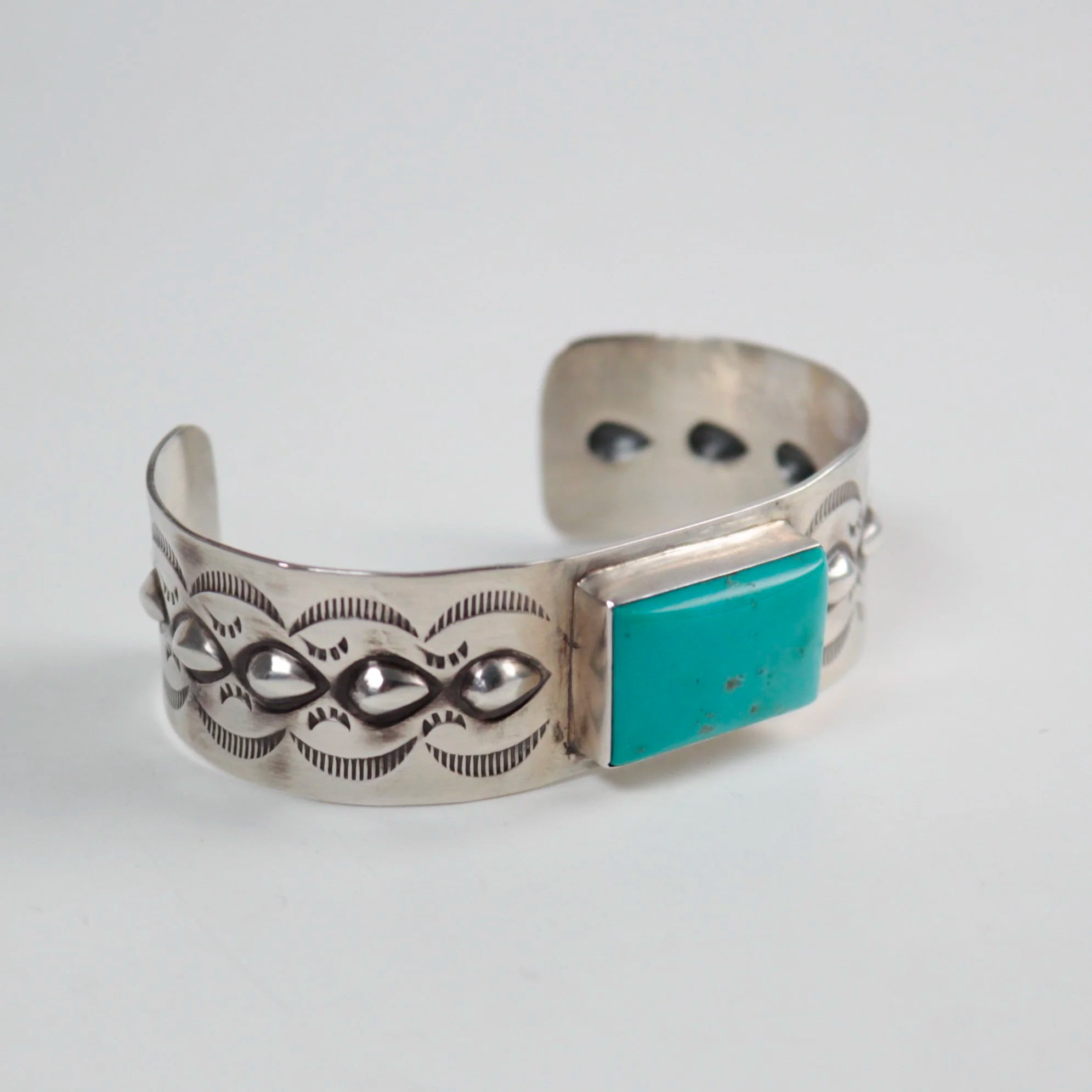 Navajo Stamped Repoussé Turquoise Cuff