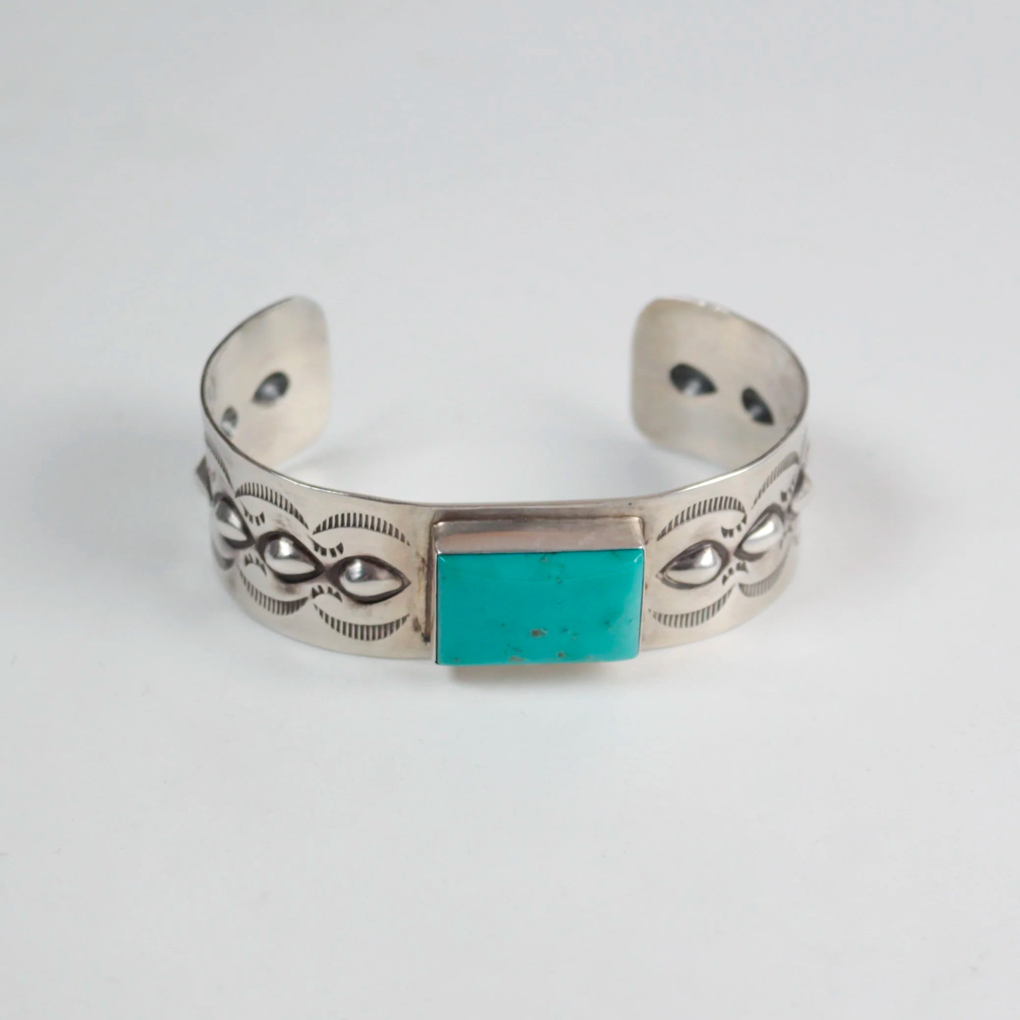 Navajo Stamped Repoussé Turquoise Cuff