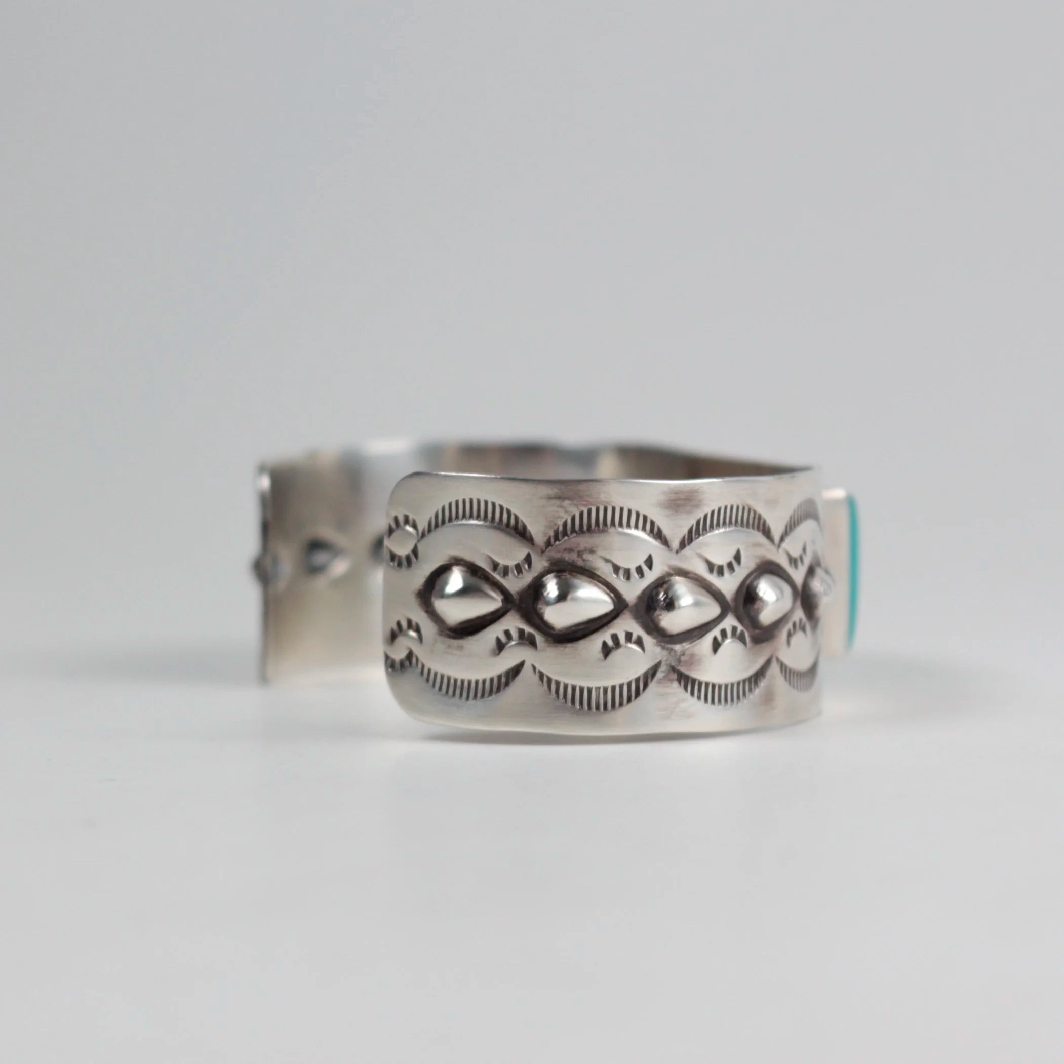 Navajo Stamped Repoussé Turquoise Cuff