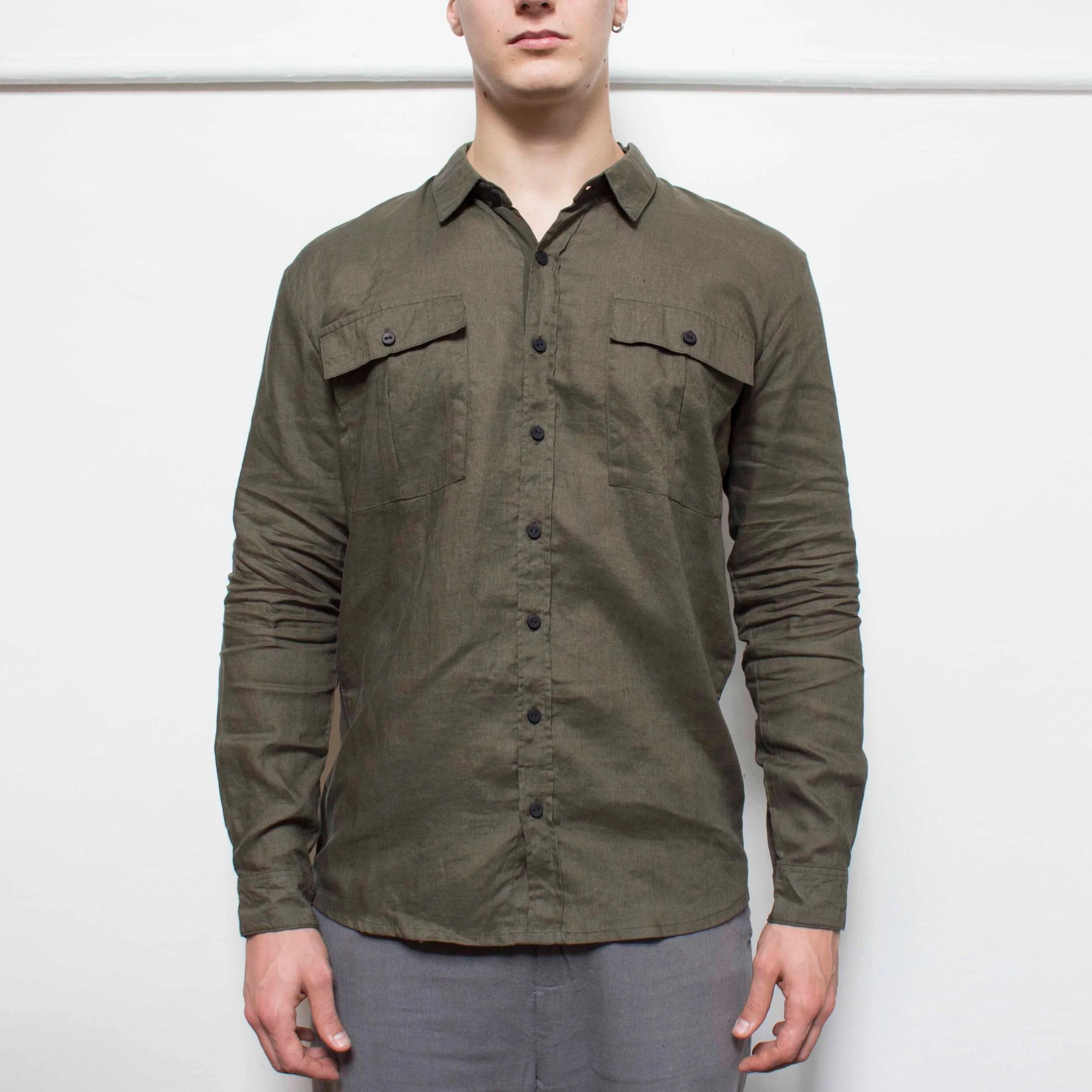 Non-Type - Khaki Cargo Shirt Linen