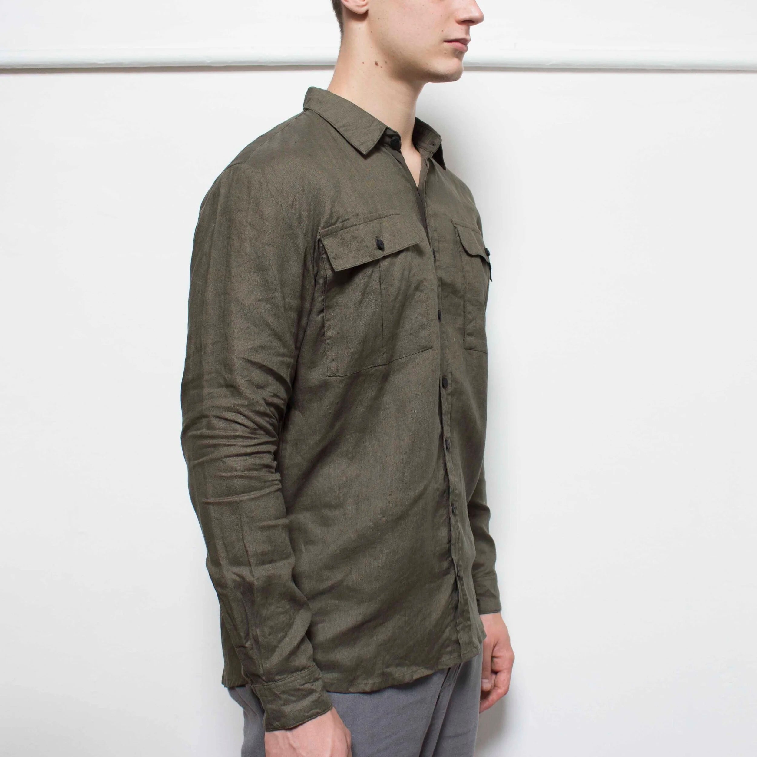 Non-Type - Khaki Cargo Shirt Linen